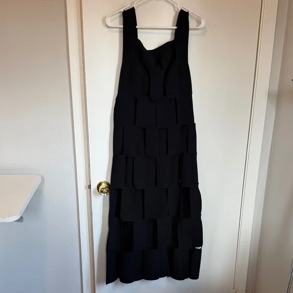 black low back mini dress Black Rhinestone Mini Dress With Slit